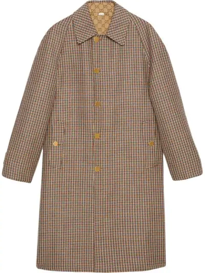 Gucci Men's Plaid Single-breasted Reversible Overcoat In Neutrals