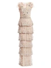 MARCHESA Embellished Tulle Tiered Gown