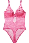 AGENT PROVOCATEUR HINDA STRETCH-LEAVERS AND CHANTILLY LACE UNDERWIRED BODYSUIT