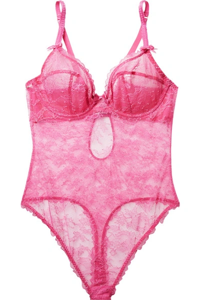 Agent Provocateur Hinda Stretch-leavers And Chantilly Lace Underwired Bodysuit In Bright Pink