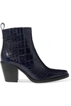GANNI CALLIE CROC-EFFECT LEATHER ANKLE BOOTS