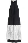 Tibi Pleated Sequin-embellished Poplin And Silk-georgette Midi Dress In Navy