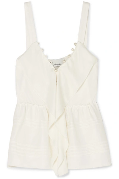 3.1 Phillip Lim / フィリップ リム Faux Pearl-embellished Ruffled Crepe Camisole In White