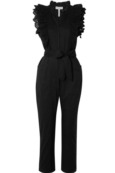 Apiece Apart Limon Ruffled Broderie Anglaise-trimmed Cotton-voile Jumpsuit In Black