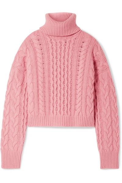 Alanui Cashmere And Wool-blend Cable-knit Turtleneck Sweater In Pink