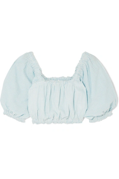 Apiece Apart Francisca Cropped Striped Organic Cotton-voile Top In Sky Blue