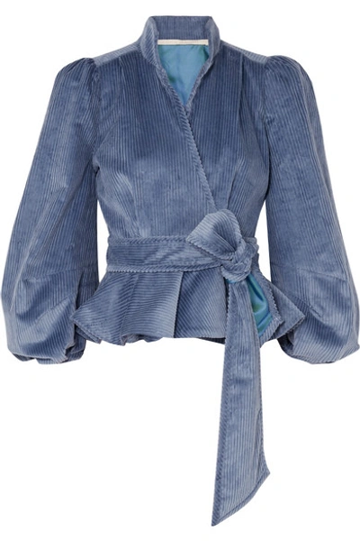 Anna Mason Stella Cotton-corduroy Wrap Jacket In Blue