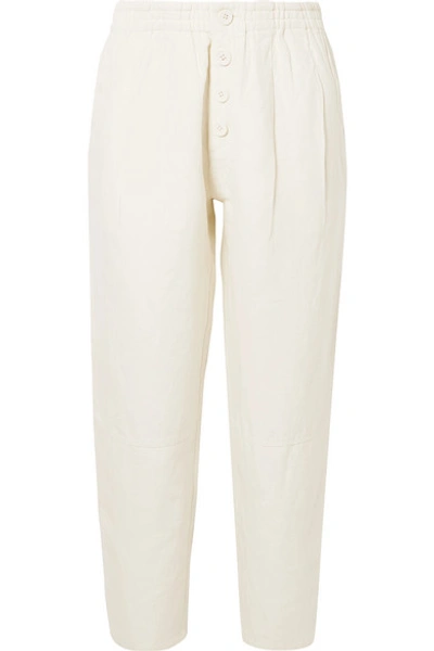 Apiece Apart Fara Cotton And Linen-blend Twill Straight-leg Pants In Cream