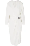 BRUNELLO CUCINELLI BEADED BELTED CREPE WRAP DRESS