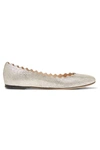 CHLOÉ LAUREN SCALLOPED METALLIC CRACKED-LEATHER BALLET FLATS