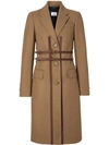 BURBERRY LEATHER HARNESS DETAIL WOOL TAILORED COAT