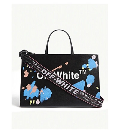 Off-white Paint Splatter Medium Leather Box Bag In Black Multi