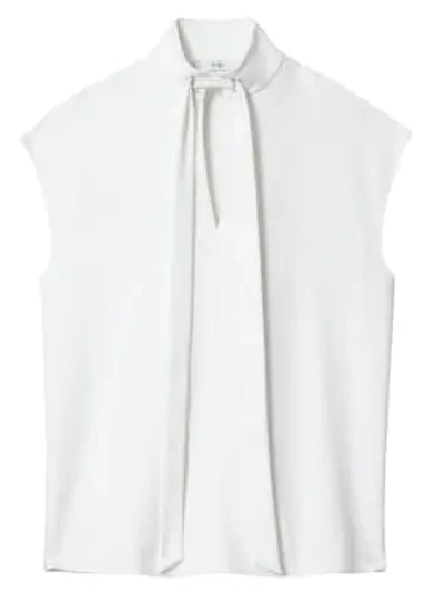 Tibi Structured Crepe Tieneck Cap-sleeve Blouse In White