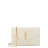 SAINT LAURENT IVORY LOGO LEATHER WALLET-ON-CHAIN