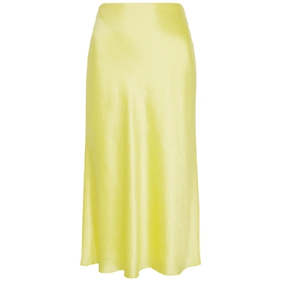 Vince Satin Slip Midi Skirt In Yellow