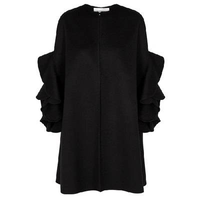 Valentino Black Ruffled Wool-blend Cape