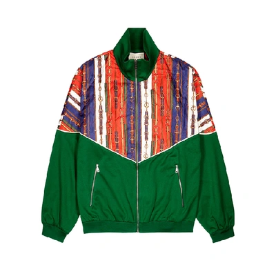 Gucci Oversized Printed Silk-twill And Tech-jersey Bomber Jacket In Green