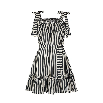 zimmermann black and white striped dress Zimmermann Honour Chevron Striped Tie-Strap Midi Dress Black/White Lin –  Celebrity Owned main image 0