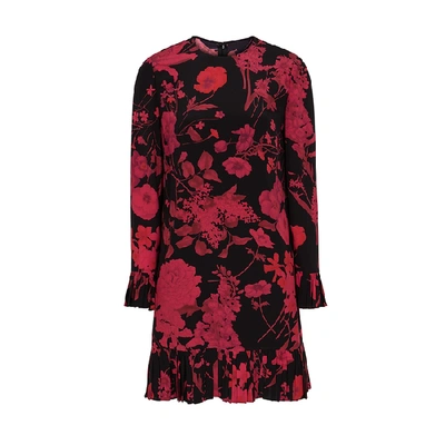 Valentino Ruffled Floral-print Silk Crepe De Chine Midi Dress In Black/ Red