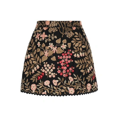 Red Valentino Black Floral-embroidered Cotton Shorts
