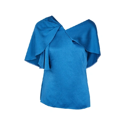 Peter Pilotto Draped Asymmetric Shoulder Silk Top In Blue