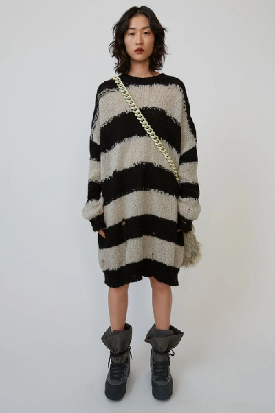 Acne Studios Kemily Distressed-stripe Wool Jumper Dress In Black/grey