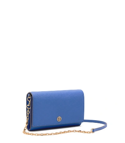 Tory Burch Robinson Chain Wallet In Regal Blue / Royal Navy