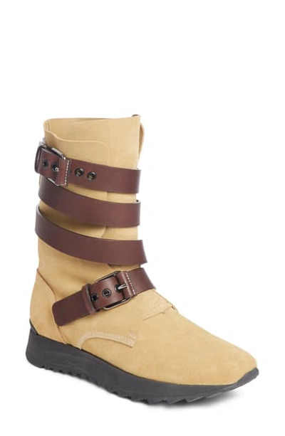 Loewe Brown Sue Strappy Suede And Leather Flat Boots In Neutrals/brown