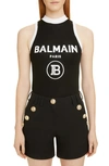 Balmain Intarsia Stretch-knit Bodysuit In Eab Noir/ Blanc