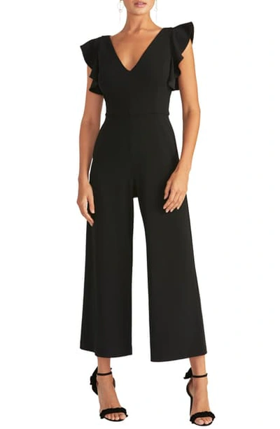 Rachel Rachel Roy Ruffled-sleeve Cropped Jumpsuit In Black