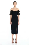 MARCHESA NOTTE Off the Shoulder Midi Dress,N37C1153