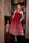 MARCHESA NOTTE OMBRE TEXTURED TULLE MIDI DRESS,MN20RM1164-16