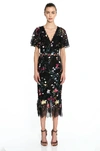 MARCHESA NOTTE EMBROIDERED LACE MIDI DRESS,MN20RM1145-2