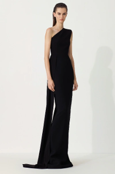 Alex Perry Gray One-shoulder Draped Jersey Gown In Black