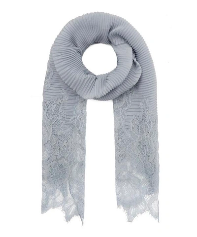 Valentino Lace-trimmed Plisscarf In Steel Blue