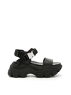 PRADA LEATHER AND FABRIC SANDALS,10985442