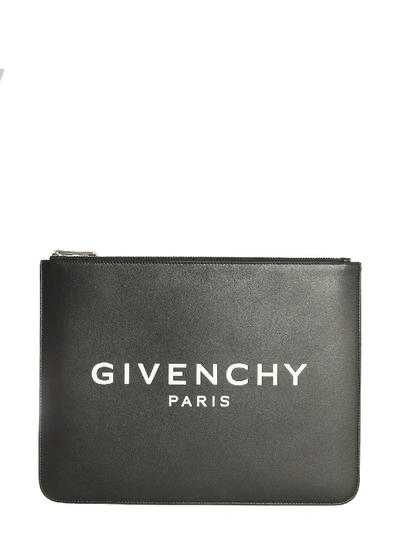 Givenchy Logo Print Leather Flat Pouch In Black