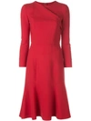 Oscar De La Renta Bracelet Sleeve Fold-over Cocktail Dress In Ruby