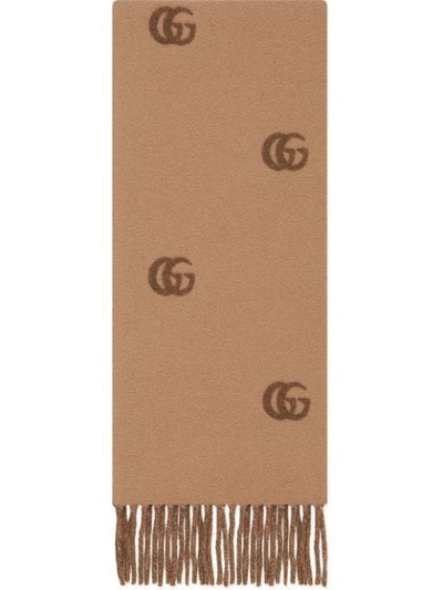 Gucci Gg图案羊毛围巾 - 棕色 In Brown