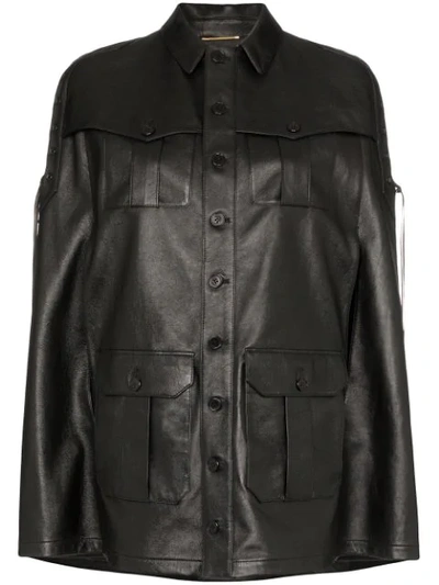 Saint Laurent Lace-up Detail Cape Jacket In Black