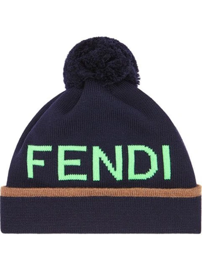 Fendi Fluo Wool Pom Hat In Blue
