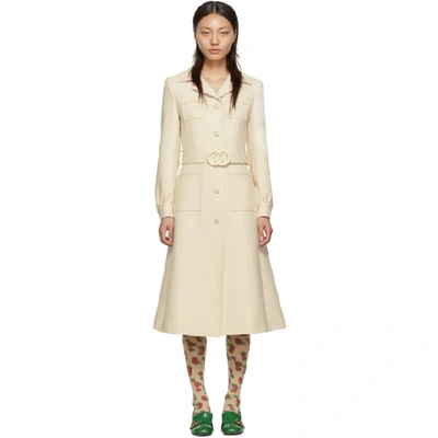 Gucci Interlocking-g Belt Wool Coat In Ivory