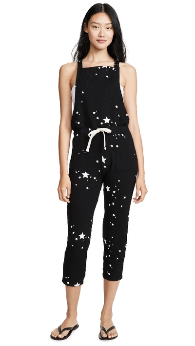 Monrow Star Dungarees In Black/white Star