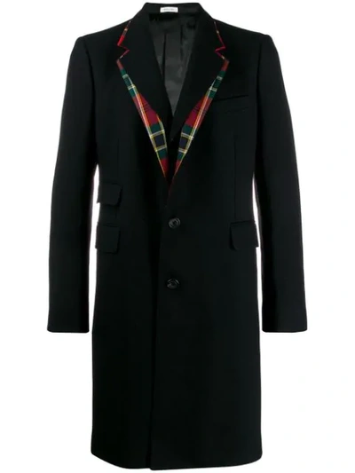 Alexander Mcqueen Single Breasted Wool Double Lapel Coat In Black