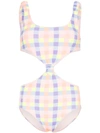 PAPER LONDON BARBUDA CUT-OUT GINGHAM SWIMSUIT