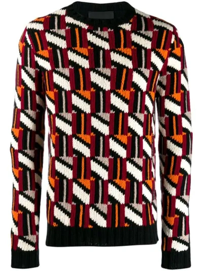 Prada Tessellated Intarsia Knitted Jumper In Multicolour