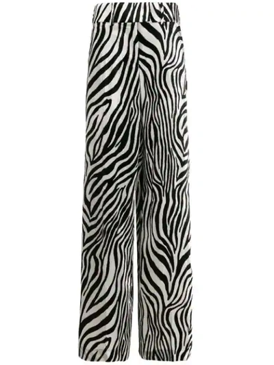 Sara Battaglia Zebra-print Velvet Wide-leg Trousers In White,black