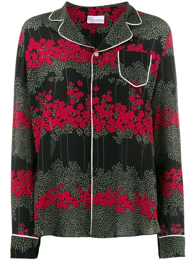 Red Valentino Dreamy Peony Print Classic Collar Shirt In Multi