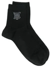 BURBERRY BURBERRY KNITTED INTARSIA RIBBED ANKLE SOCKS - BLACK