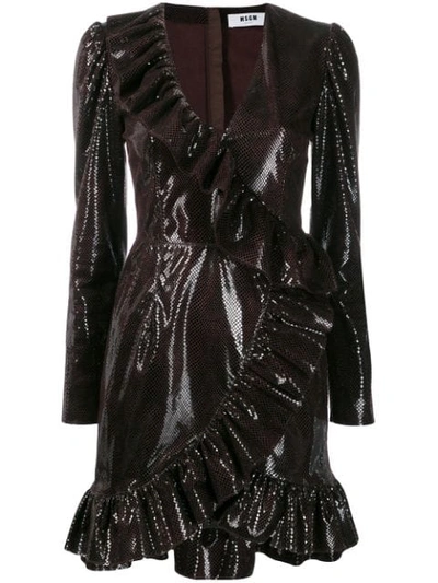 Msgm Sequin Embellished Ruffle Dress In Chocolate